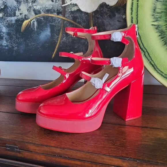 Steve Madden Mary Jane Chunky High Heels 3 Buckle Pumps Fashion Shoes Women 9.5M - Picture 1 of 11